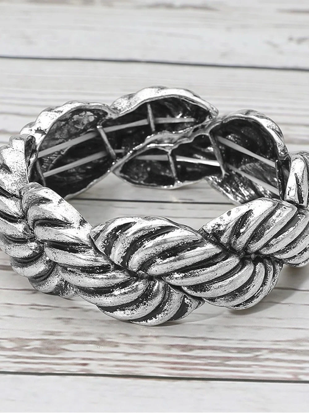 Silver Braided Rope Statement Bracelet